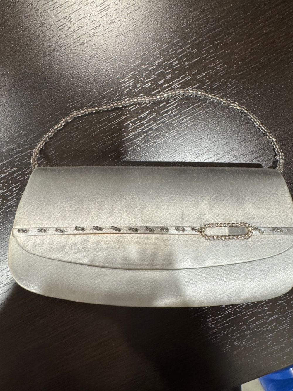 Vintage Elegant Silver Evening Clutch with Crystal Chain